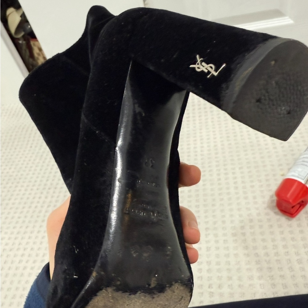 Yves Saint Laurent Black Velvet Ankle Booties size 37 - Picture 3 of 7
